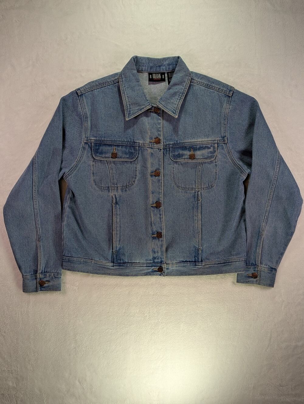 Vintage 90s Bill Blass Womens Large Blue Denim Jean Trucker Jacket Cotton